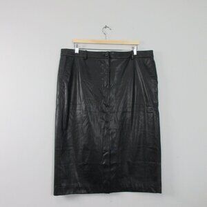 J Crew Women Faux Leather Pencil Skirt 18 Black Midi Front Slit Party Luxury 364